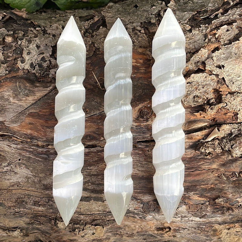 Selenite Double Terminated Spiral Wand