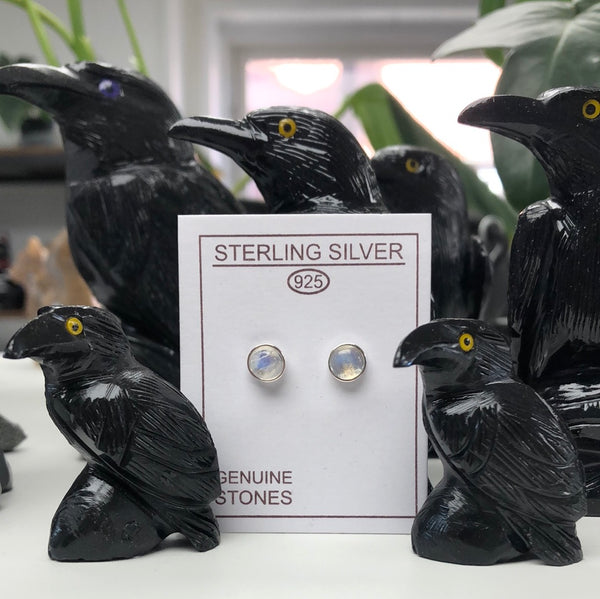 Rainbow Moonstone Round Post Earrings