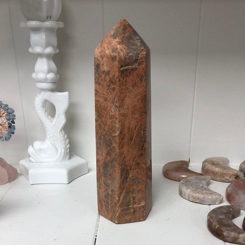 Peach Moonstone Crystal Obelisk