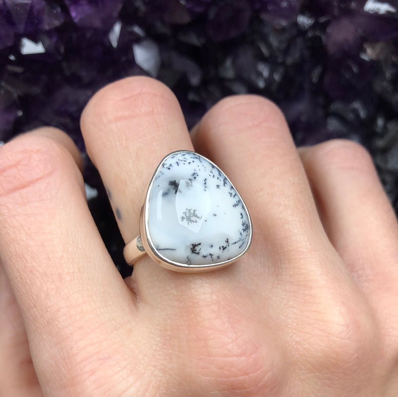 Dendritic Agate Sterling Silver Ring - Size 6.25