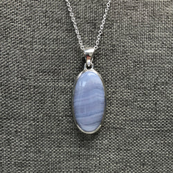 Blue Lace Agate Oval Pendant - Sterling Silver