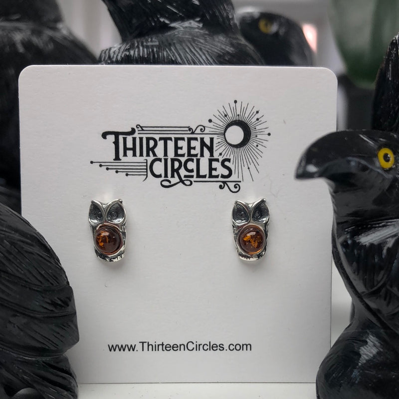 Baltic Amber Sterling Silver Owl Earrings