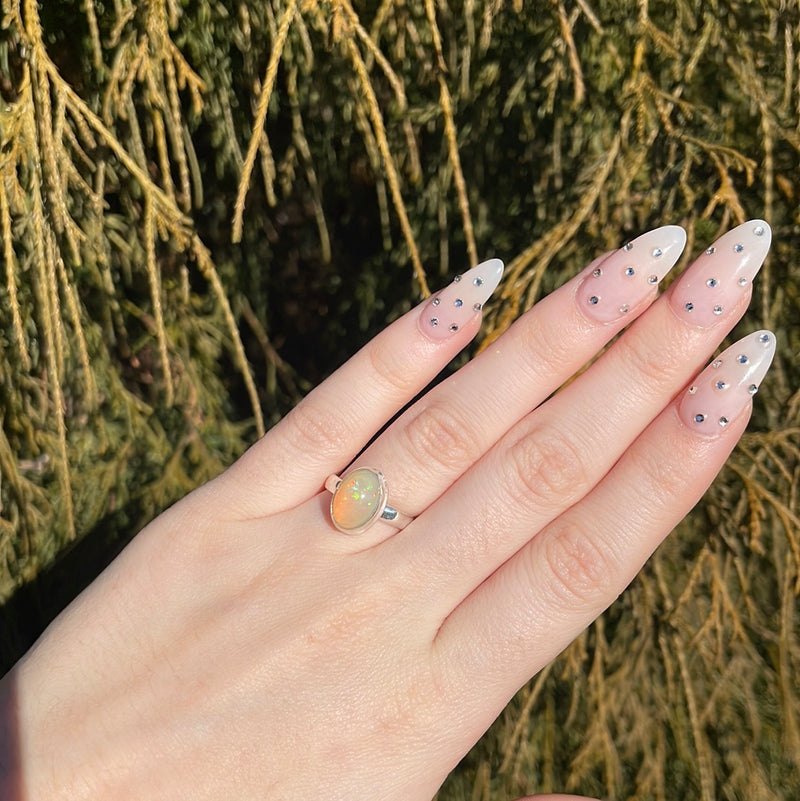 Opal Sterling Silver Ring Size 6 - U