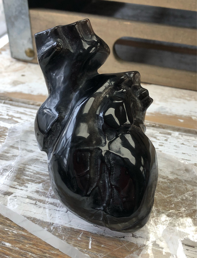 Black Obsidian Carved Anatomical Heart