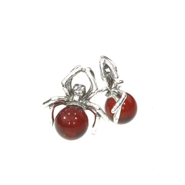 Cherry Amber Spider Earrings - Sterling Silver